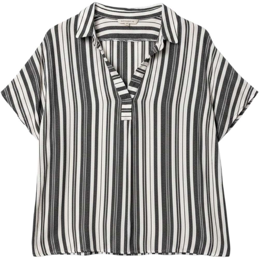 Jane and Delancey Striped Short Sleeve V-Neck Blouse Top Blue White Large‎